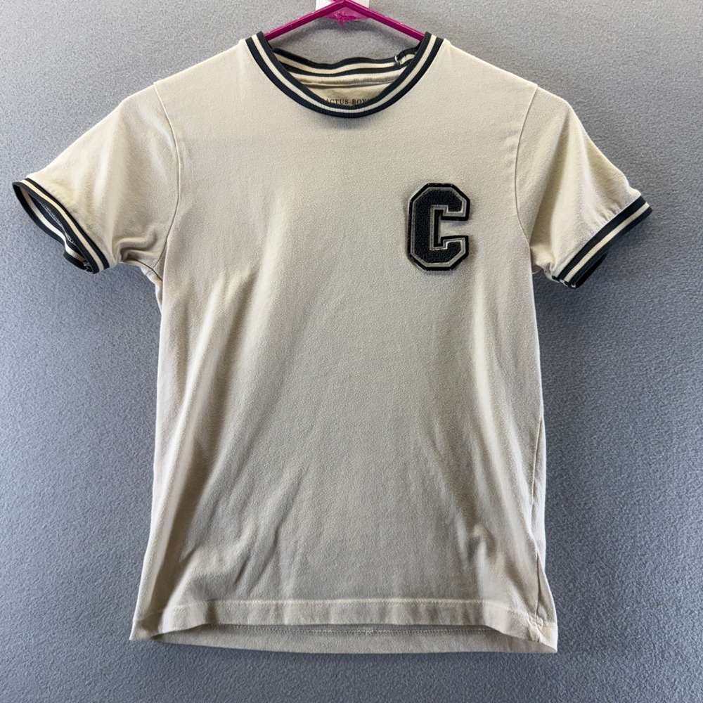 Cactus Boys Ricky Singh Boys Cream Ringer Tee Varsity C Patch Shirt Size 8 CM128